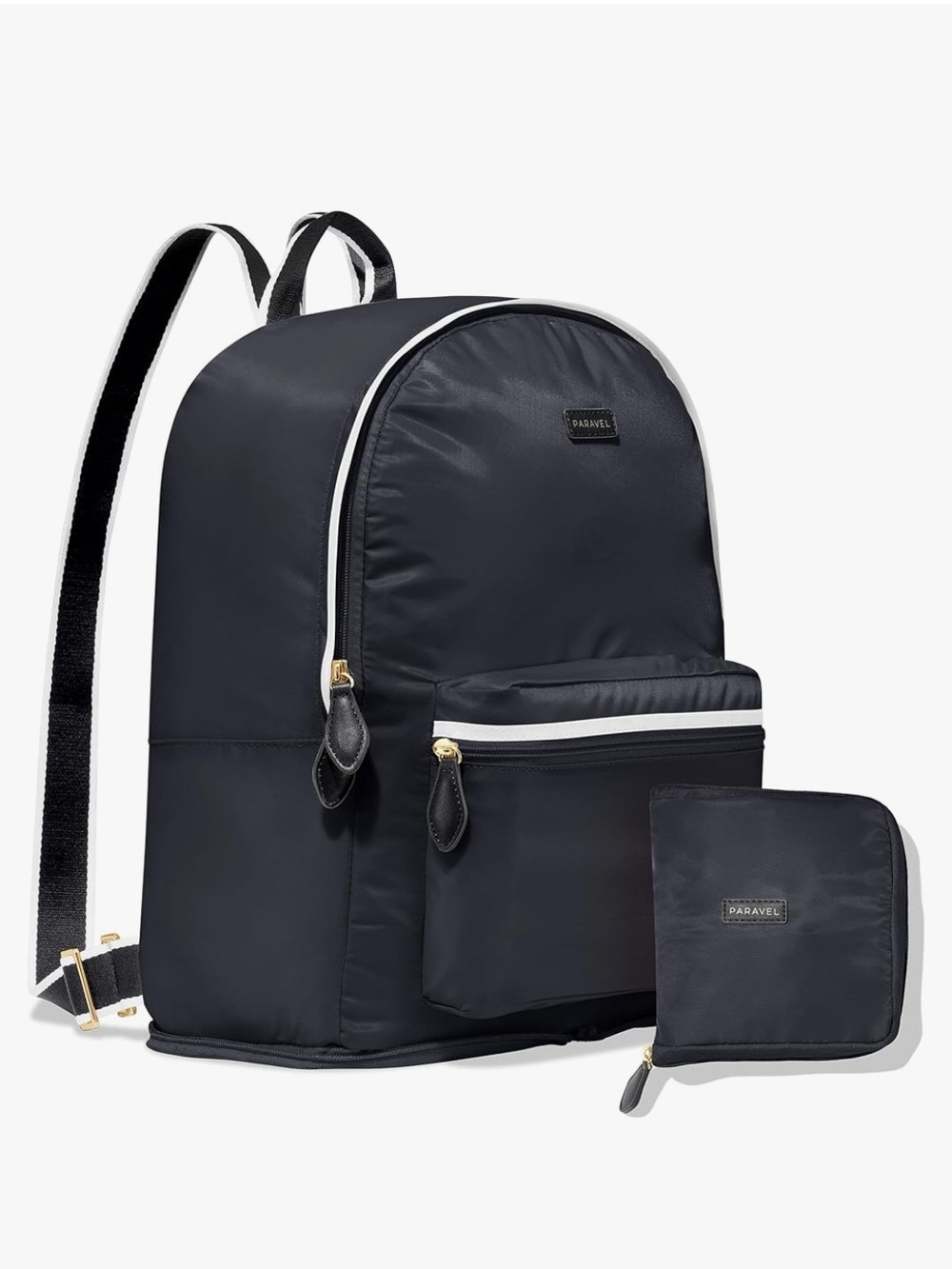 Paravel Mini Black Backpack with White Trim and Gold Hardware